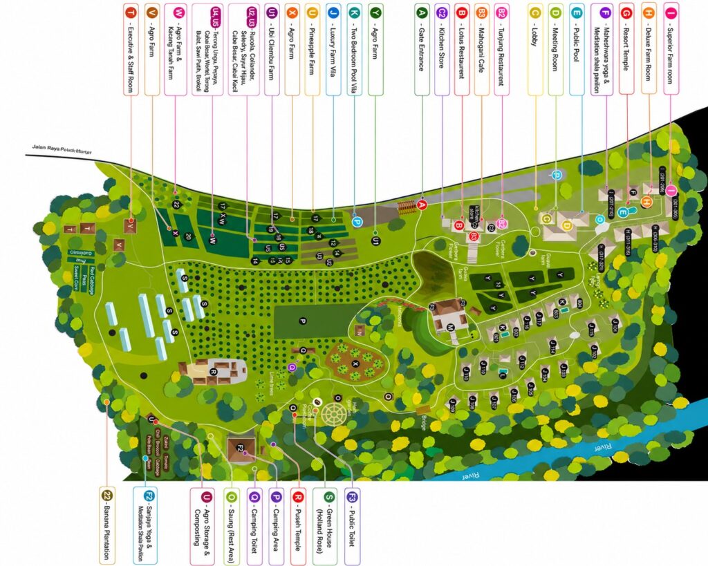 Resort facilities map at Moksha wellness retreat Bali